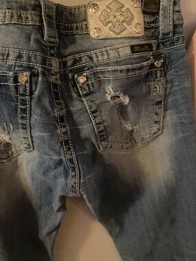 Miss Me Distressed  bootcut Jeans with Embellished Pockets